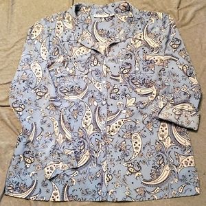 Rebecca Malone blue and white paisley blouse, size XL